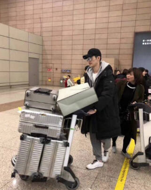 张翰机场推一车行李未带助理，被误认代购遭海关检查